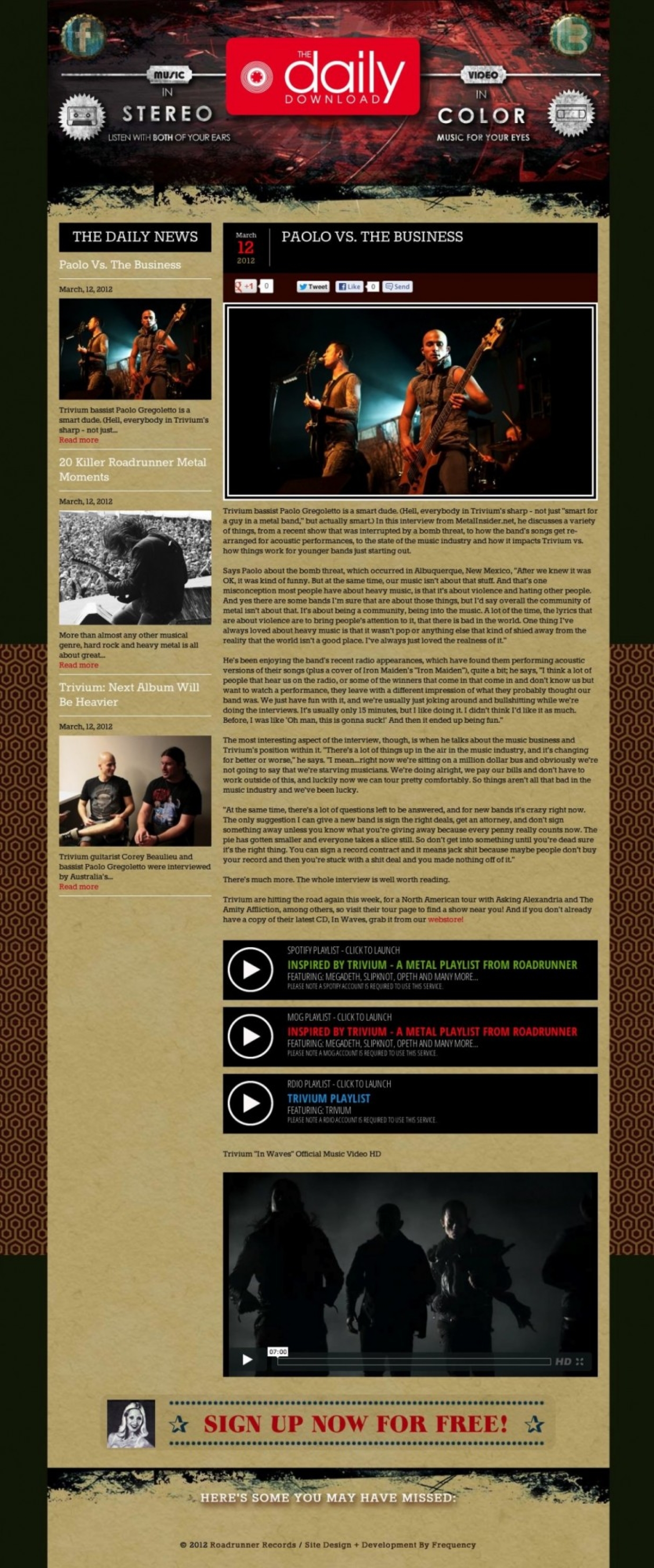 Website for Roadrunner Records by Frequency