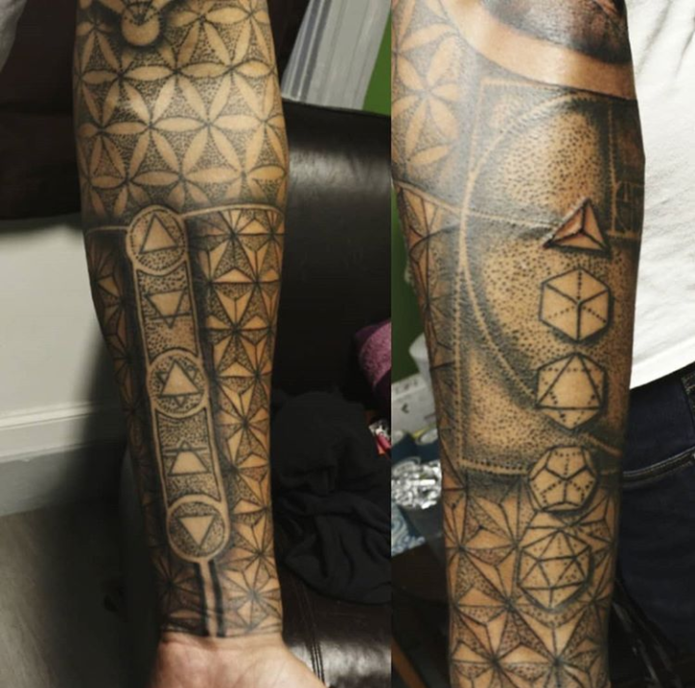 Custom sacred geometry sleeve tattoo