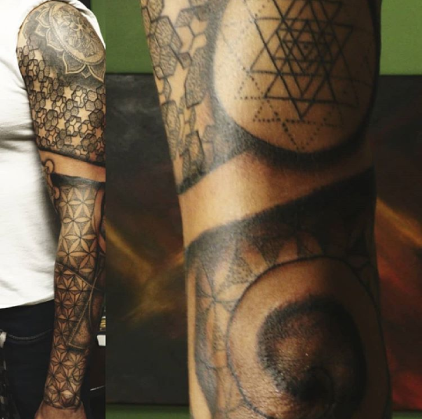 Custom sacred geometry sleeve tattoo